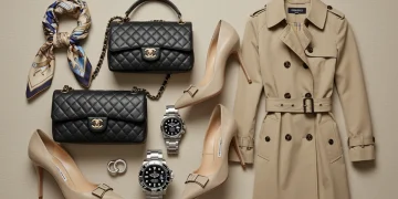 Classic luxury items arranged elegantly, symbolizing timeless investment fashion