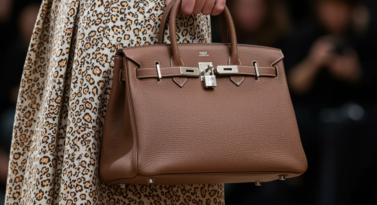 Close-up of a meticulously crafted Hermès Birkin bag, showcasing its luxurious leather and iconic hardware, representing a top investment piece.