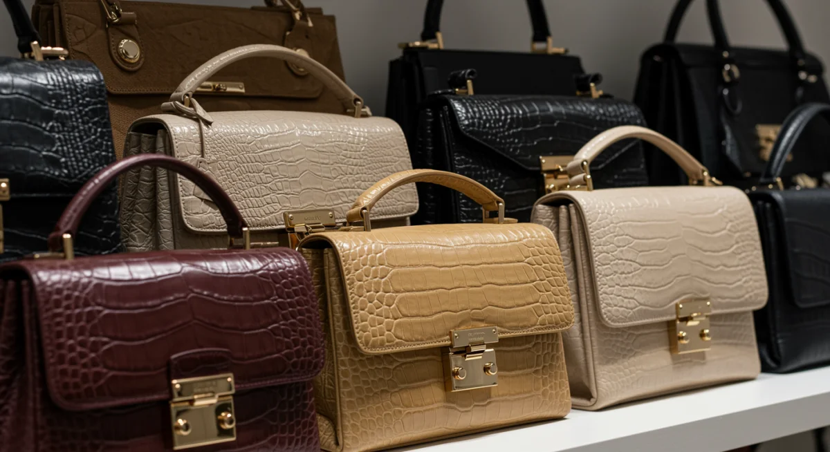 Curated collection of luxury handbags on a shelf