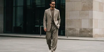 Modern man in tailored blazer and wide-leg trousers, embodying 2025 menswear trends.