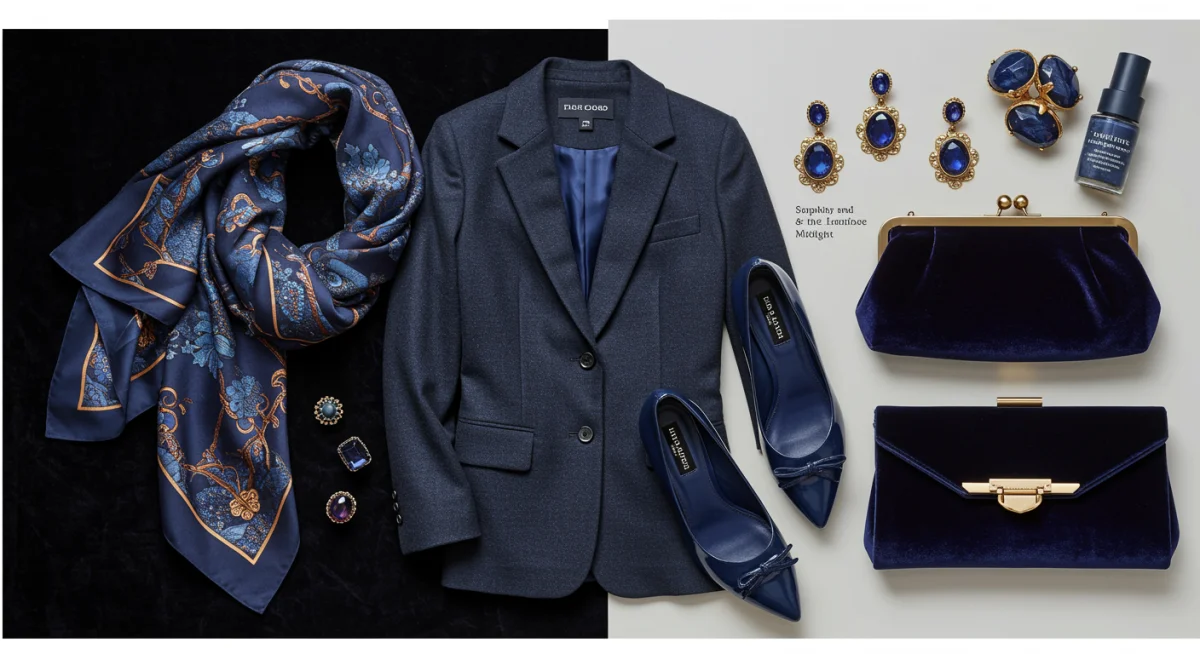 Mystical Midnight bold outfit palette flat lay