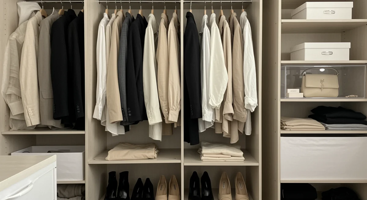 Organized capsule wardrobe with versatile clothing items