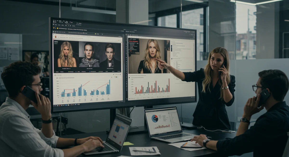 PR team analyzing media impact of a celebrity image campaign.