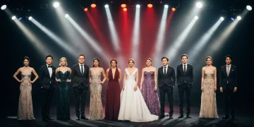 Celebrities on a red carpet, showcasing diverse glamorous outfits and high-fashion looks from an awards ceremony.