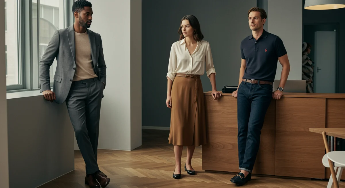 Professionals in smart casual office attire for 2025
