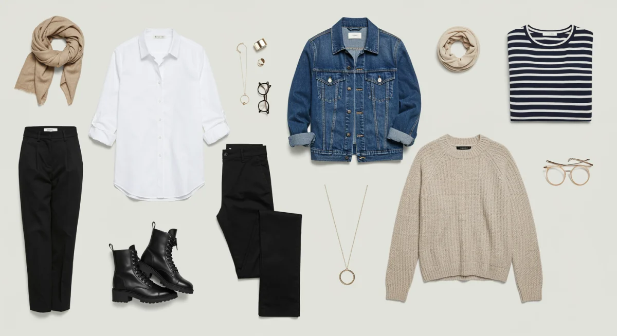 Curated set of versatile wardrobe essentials for mix-and-match