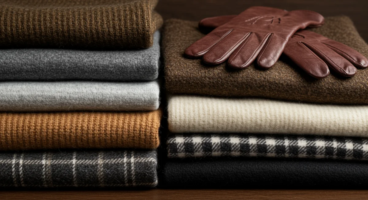 Collection of luxurious and warm winter fabrics like cashmere and merino wool