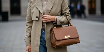 Woman in quiet luxury attire walking confidently in a city