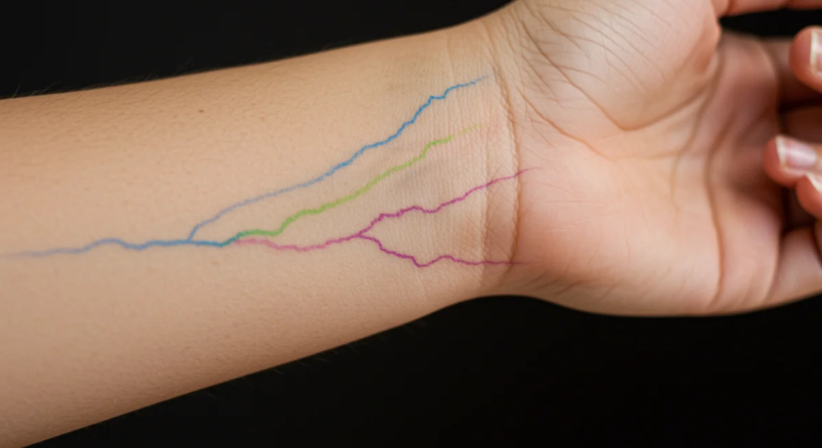 Person checking wrist veins for skin undertone analysis.